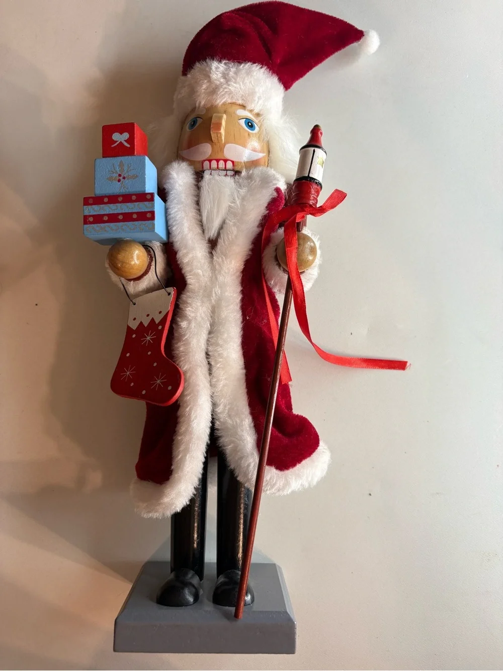 Wooden Santa Nutcracker 14” , Figurine - Red and White Holiday Decor